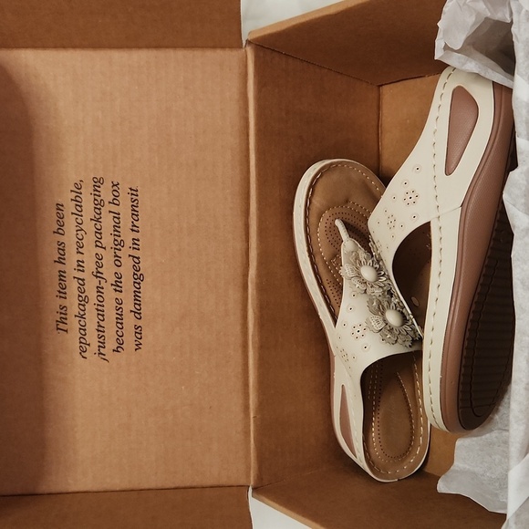 New!Light beige flower wedge flip flop arch support thong sandal off white ivory - Picture 11 of 11